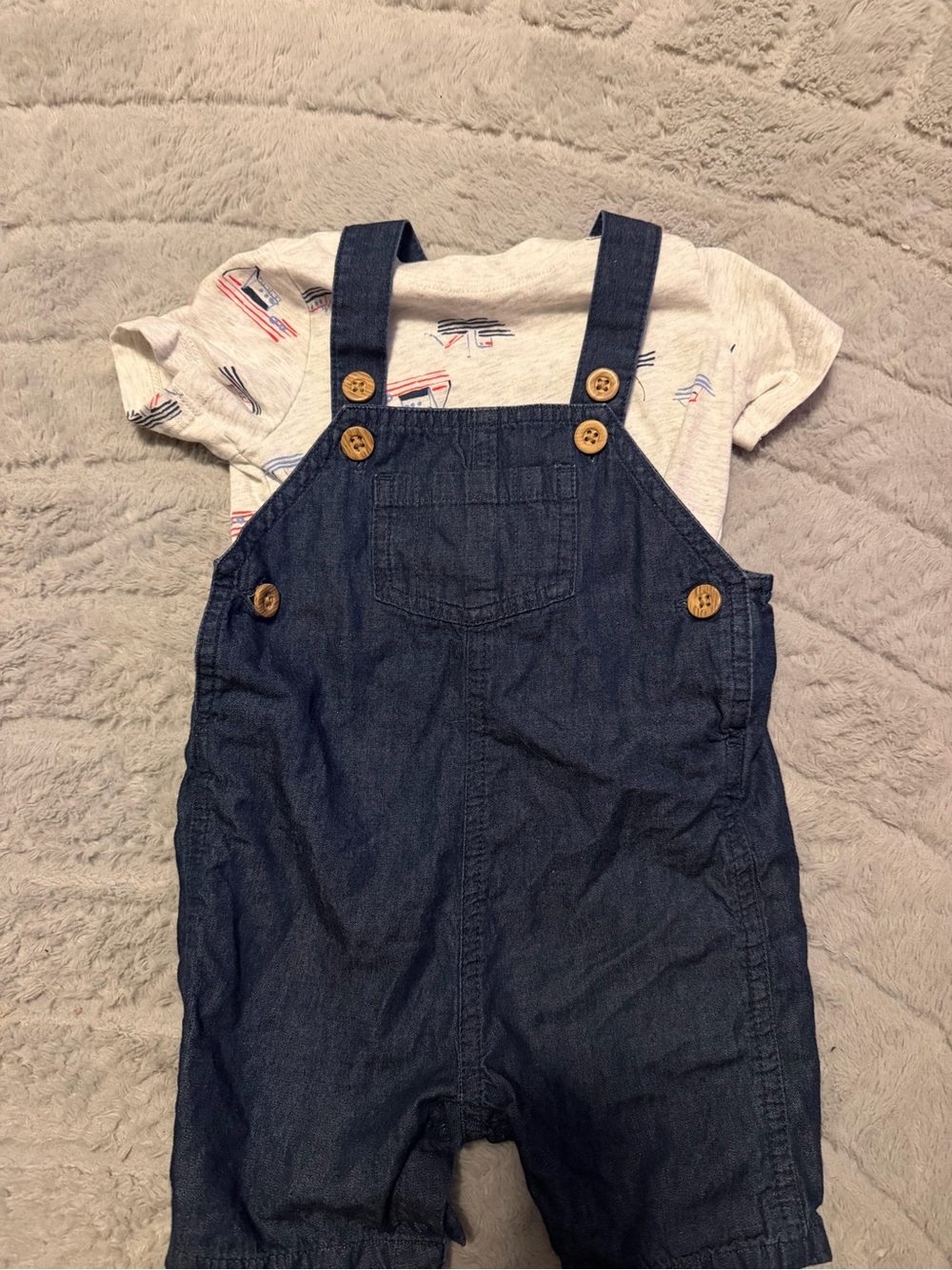Carter's Navy Denim Short Overalls with White Graphic Tee